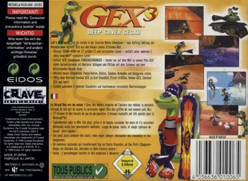 Gex 3 - Deep Cover Gecko (Europe) (Fr,De) box cover back